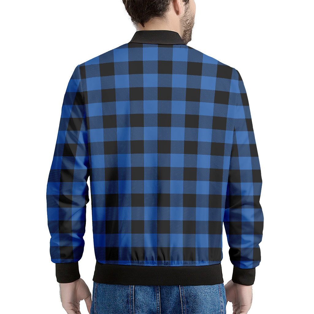 Blue And Black Buffalo Plaid Print Men's Bomber Jacket