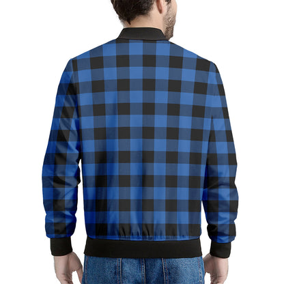 Blue And Black Buffalo Plaid Print Men's Bomber Jacket