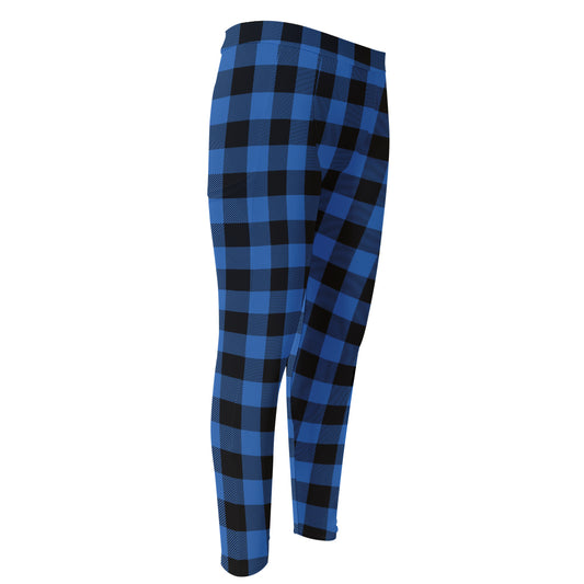 Blue And Black Buffalo Plaid Print Men's Compression Pants