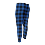 Blue And Black Buffalo Plaid Print Men's Compression Pants
