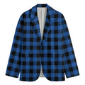 Blue And Black Buffalo Plaid Print Men's Cotton Blazer