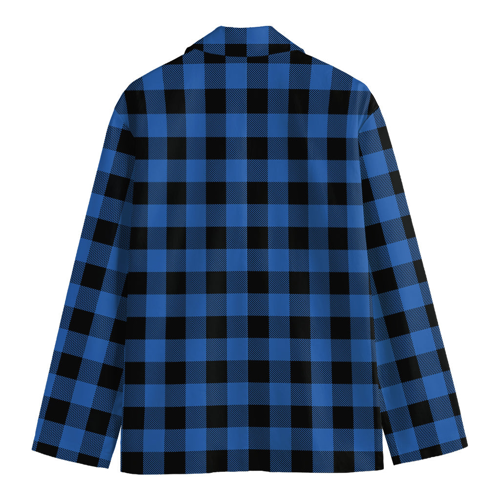 Blue And Black Buffalo Plaid Print Men's Cotton Blazer