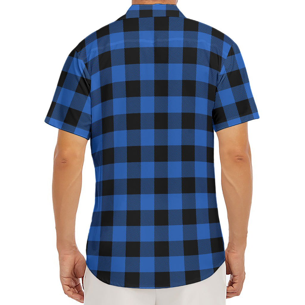 Blue And Black Buffalo Plaid Print Men's Deep V-Neck Shirt