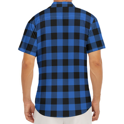 Blue And Black Buffalo Plaid Print Men's Deep V-Neck Shirt