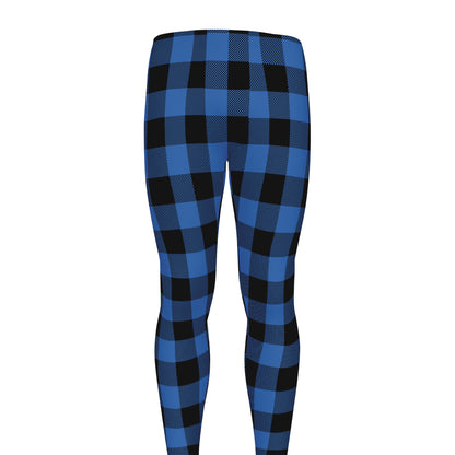 Blue And Black Buffalo Plaid Print Men's leggings