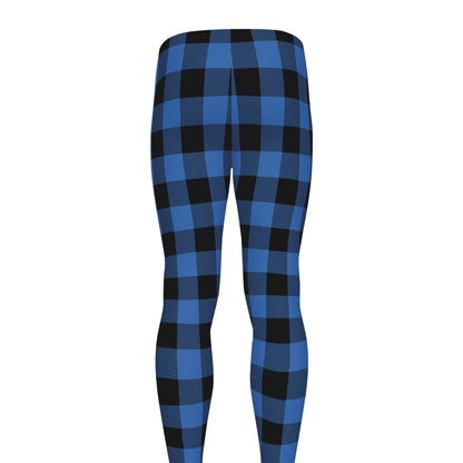 Blue And Black Buffalo Plaid Print Men's leggings
