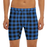Blue And Black Buffalo Plaid Print Men's Long Boxer Briefs