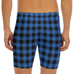 Blue And Black Buffalo Plaid Print Men's Long Boxer Briefs