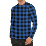 Blue And Black Buffalo Plaid Print Men's Long Sleeve Rash Guard