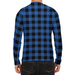 Blue And Black Buffalo Plaid Print Men's Long Sleeve Rash Guard