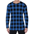 Blue And Black Buffalo Plaid Print Men's Long Sleeve T-Shirt