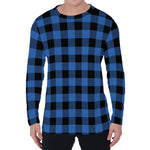 Blue And Black Buffalo Plaid Print Men's Long Sleeve T-Shirt