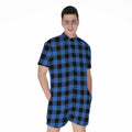 Blue And Black Buffalo Plaid Print Men's Romper