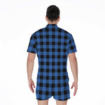 Blue And Black Buffalo Plaid Print Men's Rompers