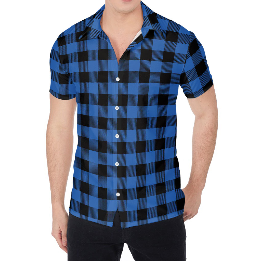 Blue And Black Buffalo Plaid Print Men's Shirt
