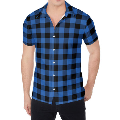 Blue And Black Buffalo Plaid Print Men's Shirt