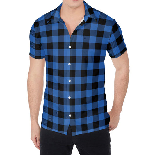 Blue And Black Buffalo Plaid Print Men's Shirt