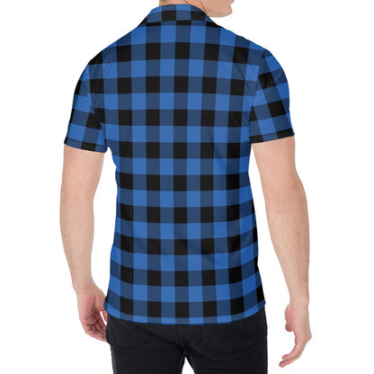 Blue And Black Buffalo Plaid Print Men's Shirt