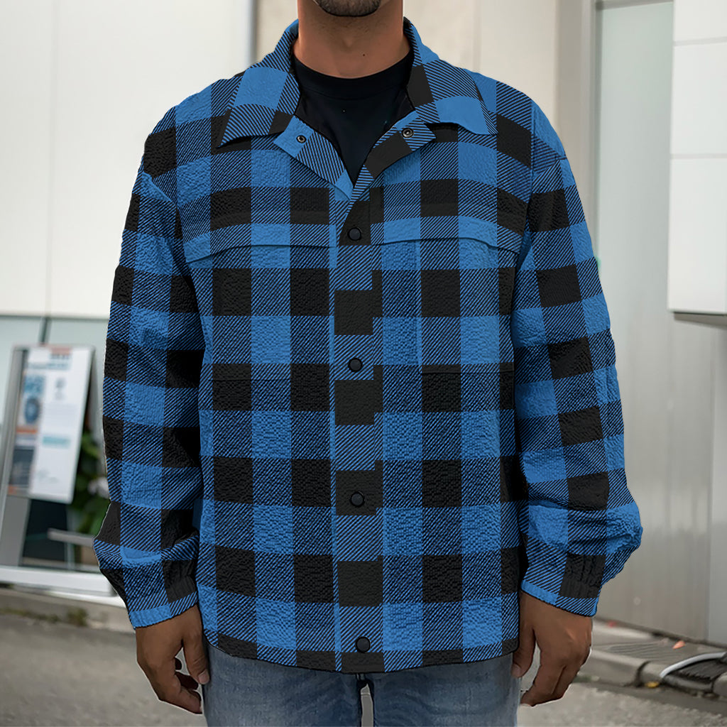 Blue And Black Buffalo Plaid Print Men's Shirt Jacket