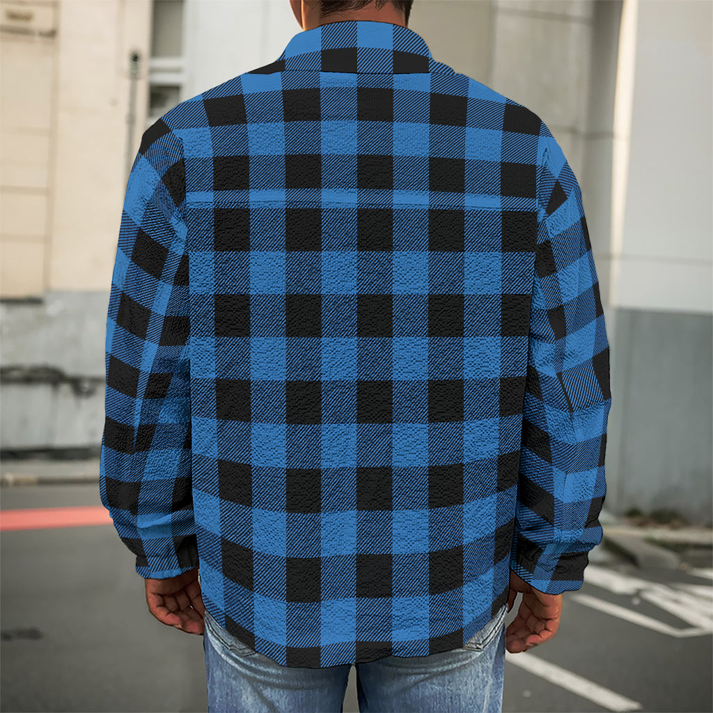 Blue And Black Buffalo Plaid Print Men's Shirt Jacket