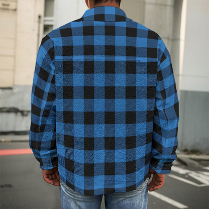 Blue And Black Buffalo Plaid Print Men's Shirt Jacket