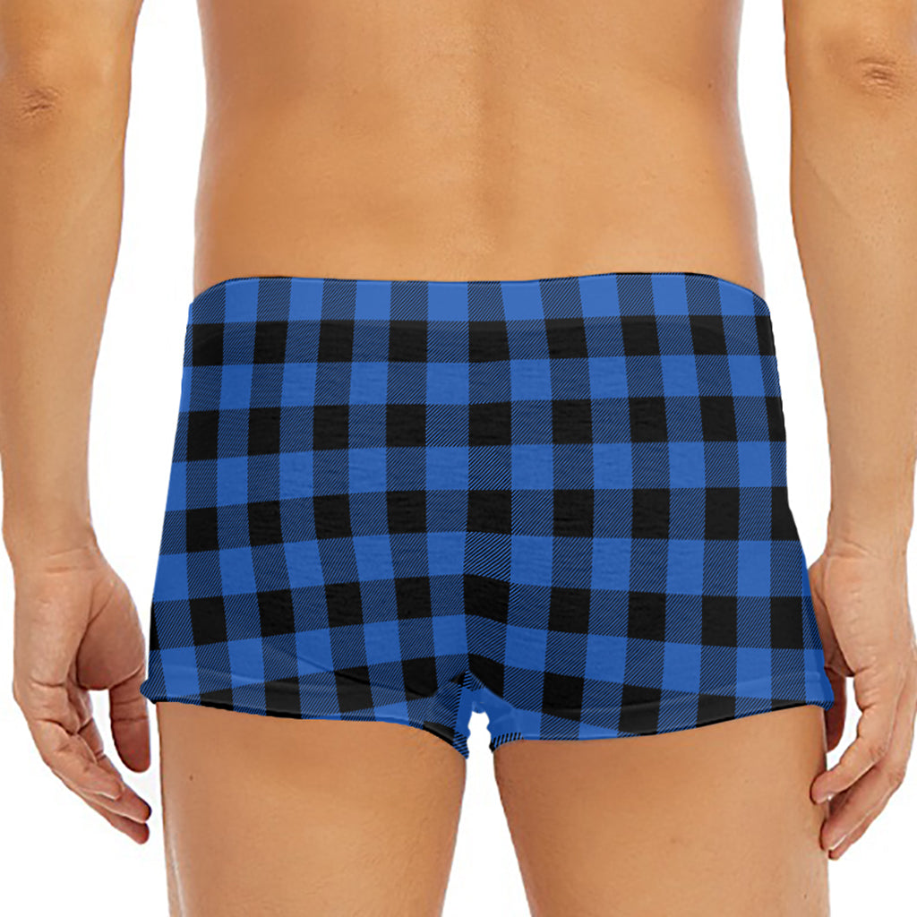 Blue And Black Buffalo Plaid Print Men's Short Boxer Briefs