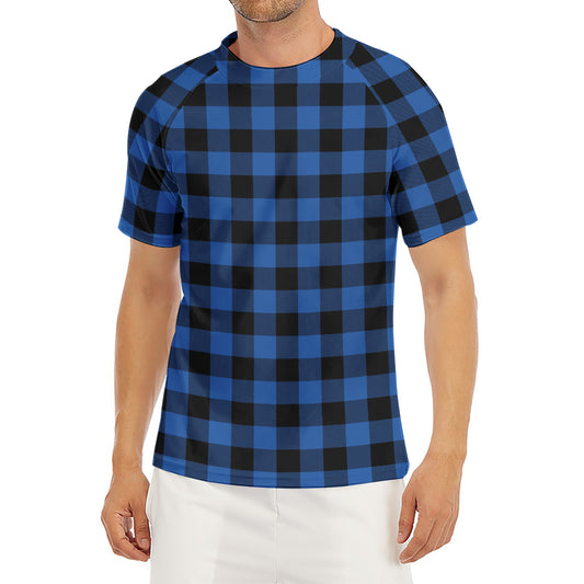 Blue And Black Buffalo Plaid Print Men's Short Sleeve Rash Guard