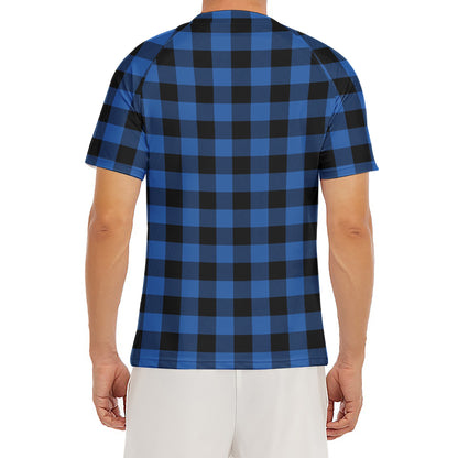 Blue And Black Buffalo Plaid Print Men's Short Sleeve Rash Guard