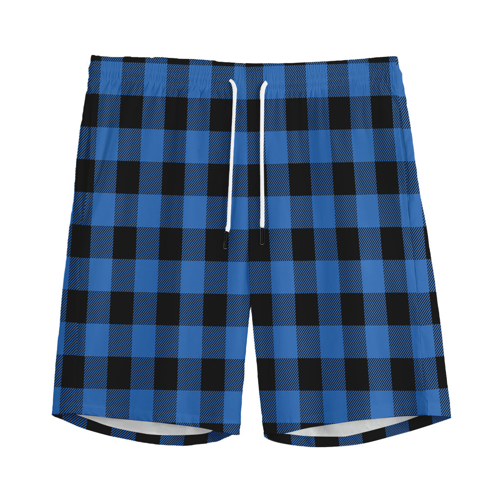 Blue And Black Buffalo Plaid Print Men's Sports Shorts