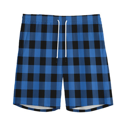 Blue And Black Buffalo Plaid Print Men's Sports Shorts