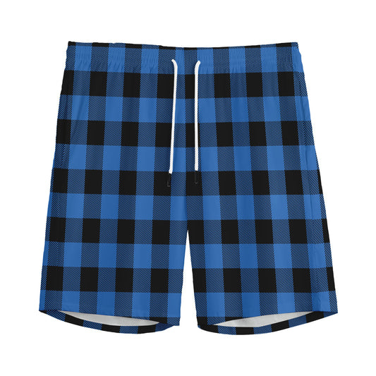 Blue And Black Buffalo Plaid Print Men's Sports Shorts