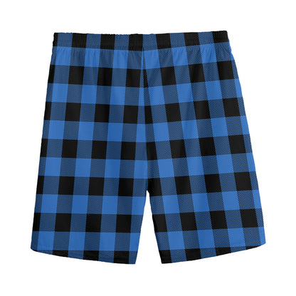 Blue And Black Buffalo Plaid Print Men's Sports Shorts