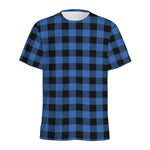Blue And Black Buffalo Plaid Print Men's Sports T-Shirt