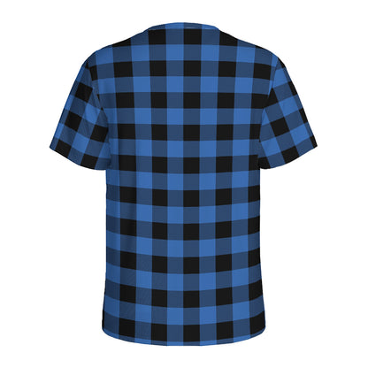 Blue And Black Buffalo Plaid Print Men's Sports T-Shirt