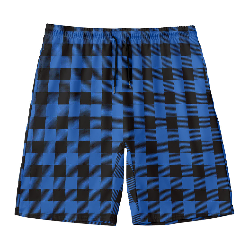 Blue And Black Buffalo Plaid Print Men's Swim Trunks