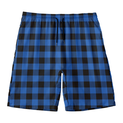 Blue And Black Buffalo Plaid Print Men's Swim Trunks