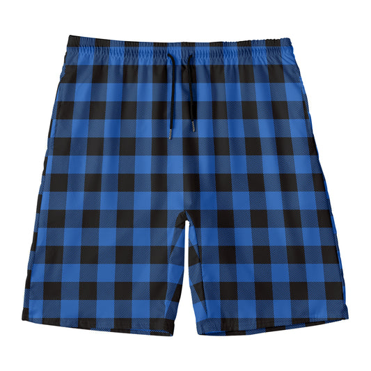 Blue And Black Buffalo Plaid Print Men's Swim Trunks