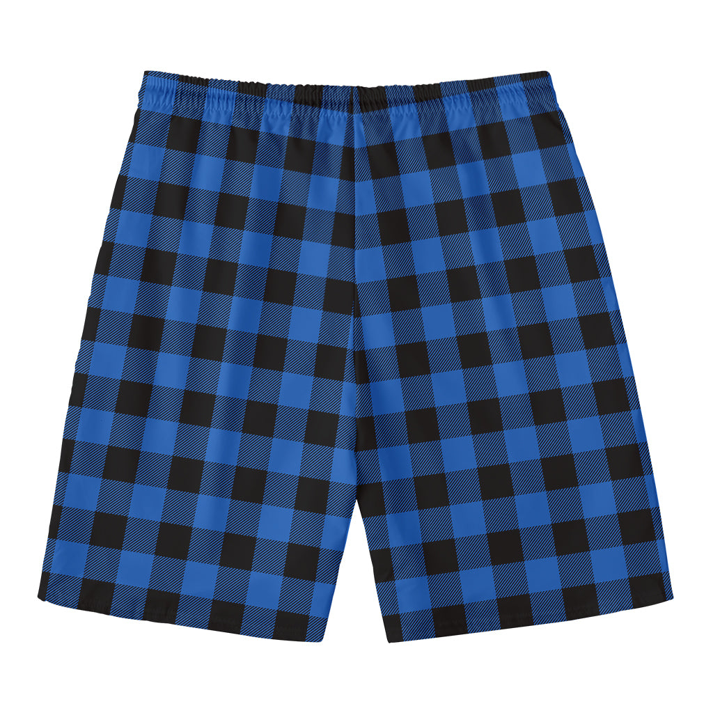 Blue And Black Buffalo Plaid Print Men's Swim Trunks