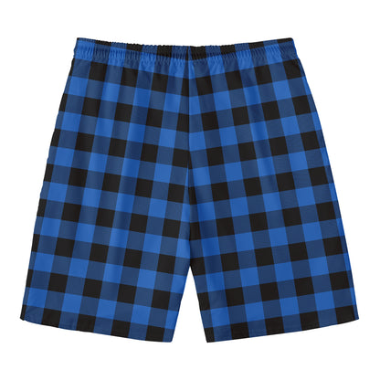 Blue And Black Buffalo Plaid Print Men's Swim Trunks