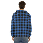 Blue And Black Buffalo Plaid Print Men's Velvet Pullover Hoodie