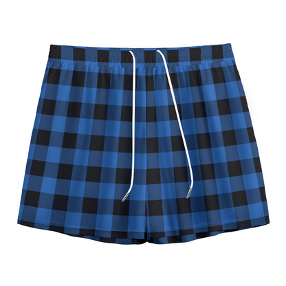 Blue And Black Buffalo Plaid Print Mesh Shorts