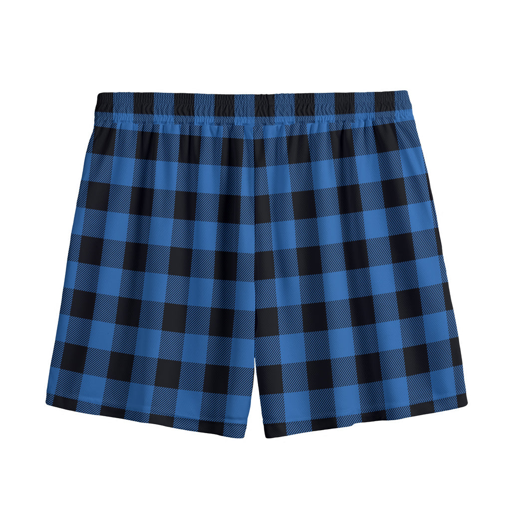Blue And Black Buffalo Plaid Print Mesh Shorts