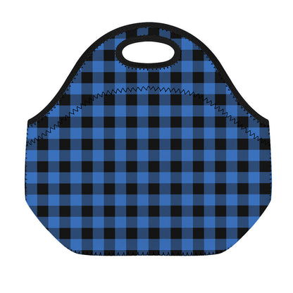 Blue And Black Buffalo Plaid Print Neoprene Lunch Bag