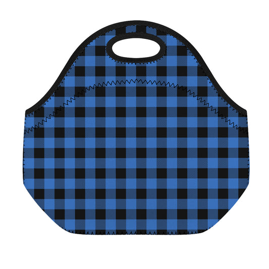 Blue And Black Buffalo Plaid Print Neoprene Lunch Bag
