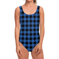 Blue And Black Buffalo Plaid Print One Piece Swimsuit