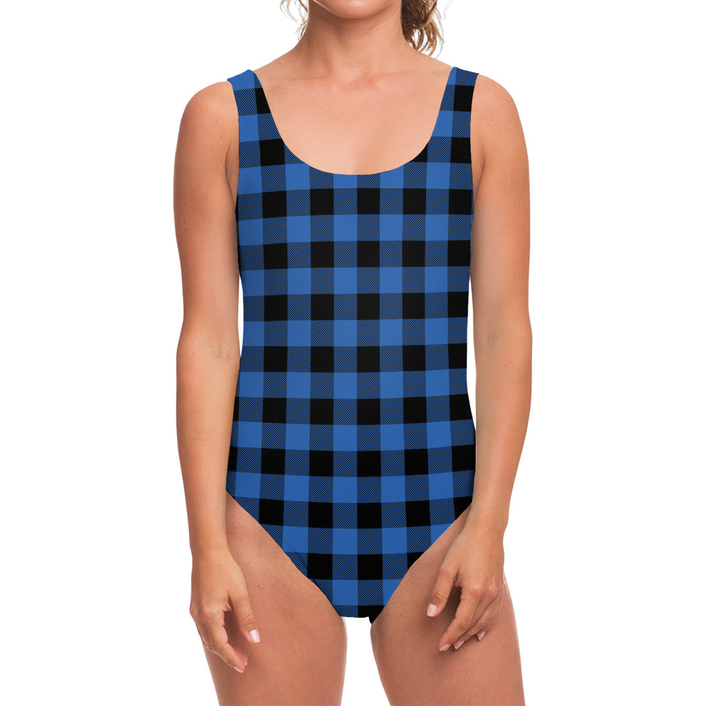 Blue And Black Buffalo Plaid Print One Piece Swimsuit