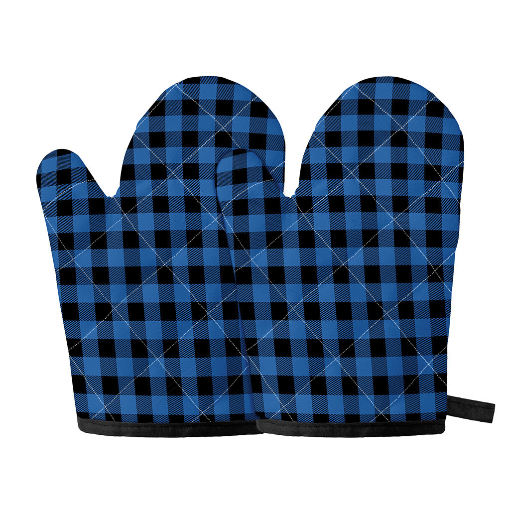 Blue And Black Buffalo Plaid Print Oven Mitts