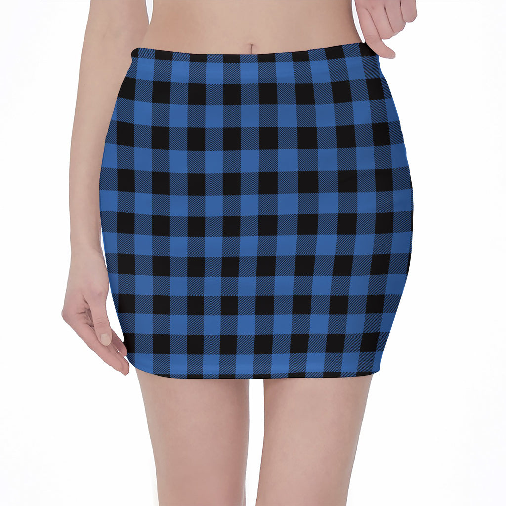 Blue And Black Buffalo Plaid Print Pencil Mini Skirt