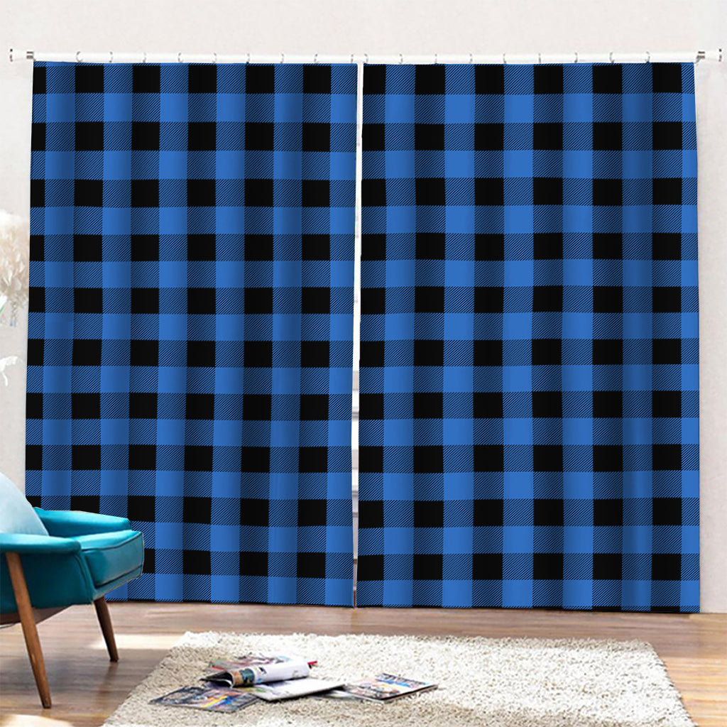 Blue And Black Buffalo Plaid Print Pencil Pleat Curtains