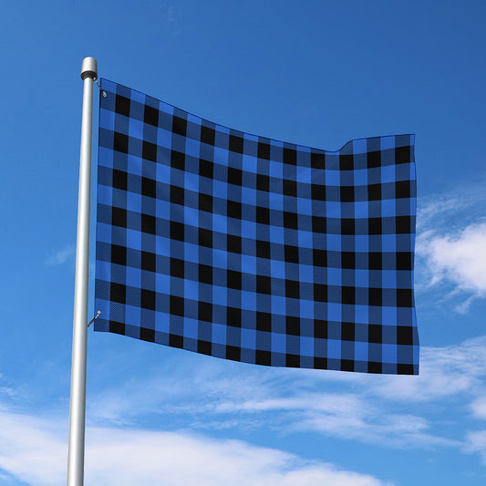 Blue And Black Buffalo Plaid Print Polyester Flag